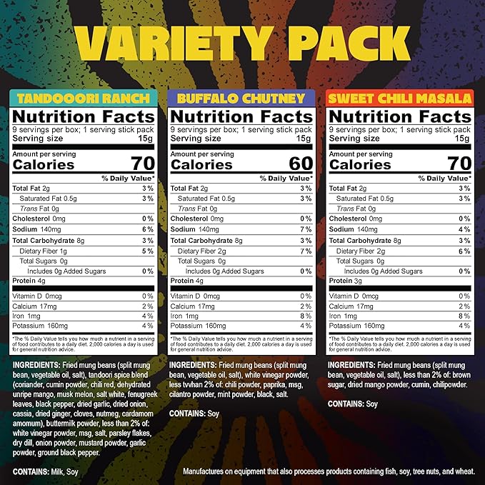 Daal By Keen Crunchy Mung Bean Snacks – Variety Pack - Plant-Based Protein, High Fiber, Gluten Free & Nut-Free – Mix into Salads or Enjoy as an On-the-Go Snack - 1 Resealable Pack, 4.76 oz