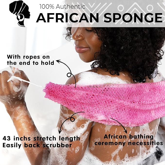 African Net Sponge Authentic - Afro Scrub Exfoliating Net Sponge with Knots - African Bath Sponges for Body Scrubber Exfoliator - Back Scrubber for Shower Bathing Accessories
