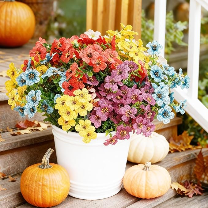 6 Bundles Colorful Fake Flowers for Outdoors, Realistic Fake Flowers Silk Plants Daisy,for Outside Porch Patio Garden UV-Resistant Artificial Flowers All Season Home Decor