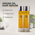 GK HAIR Global Keratin 100% Organic Argan Oil Anti Frizz Hair Serum Pack of 2 (3.4 Fl Oz/100ml) Styling Smoothing Strengthening Hydrating & Nourishing Heat Protection Shine For Frizzy Dry Damaged Hair
