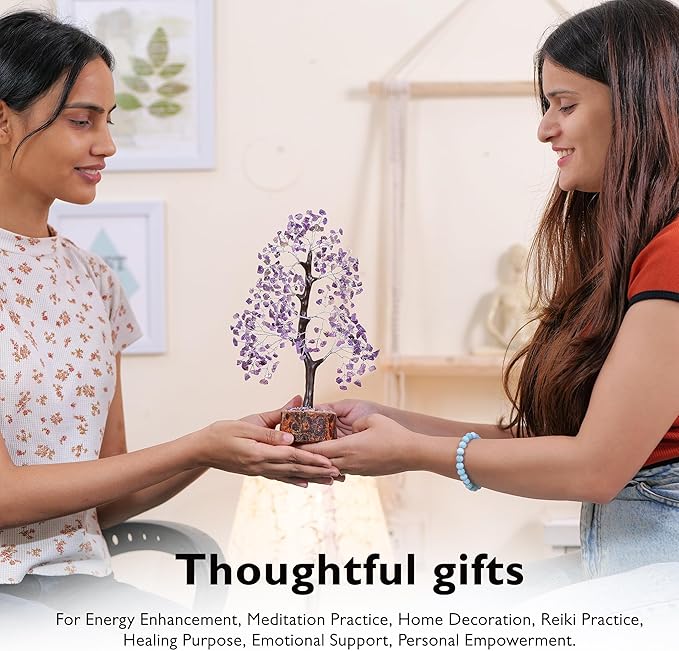 FASHIONZAADI Amethyst Crystal Tree - Chakra Crystals - Money Gem Tree - Purple Home Decor - Feng Shui Crystal - Chakra Crystals - Prosperity Stone - Gifts for Women