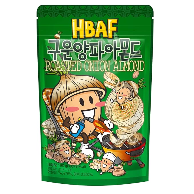 [Official Gilim HBAF] Korean Roasted Onion Seasoned Almonds Nut Protein Snack | Nutritious Enery Boost | After-School, Work, Trip Camping Snack | Pre-workout Snack | Korean Souvenir (Roasted Onion, 1x190gram pack)