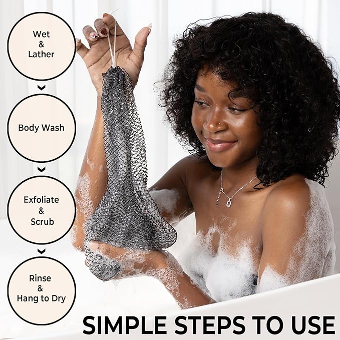 African Net Sponge Authentic - Afro Scrub Exfoliating Net Sponge with Knots - African Bath Sponges for Body Scrubber Exfoliator - Back Scrubber for Shower Bathing Accessories