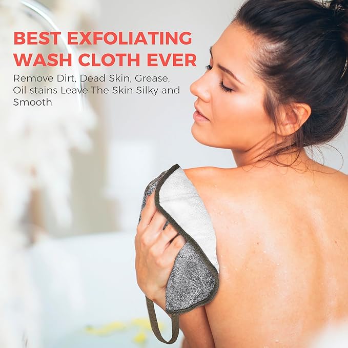 ZOMCHI 3 Pack Exfoliating Washcloth, Premium Facial and Body Wash Cloths with Softness and Scrubbing Two Sides, Bath Cloths for Women and Men (Smoke)
