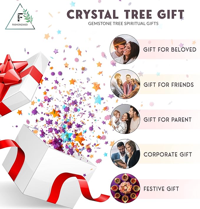 FASHIONZAADI 7 Chakra Tree - Crystal Bonsai Tree - Spiritual Decor - Spiritual Gemstones - Sculptures Home Decor - Crystal Gifts - Gemstone Tree - Tree of Life Decor - Desk Decorations