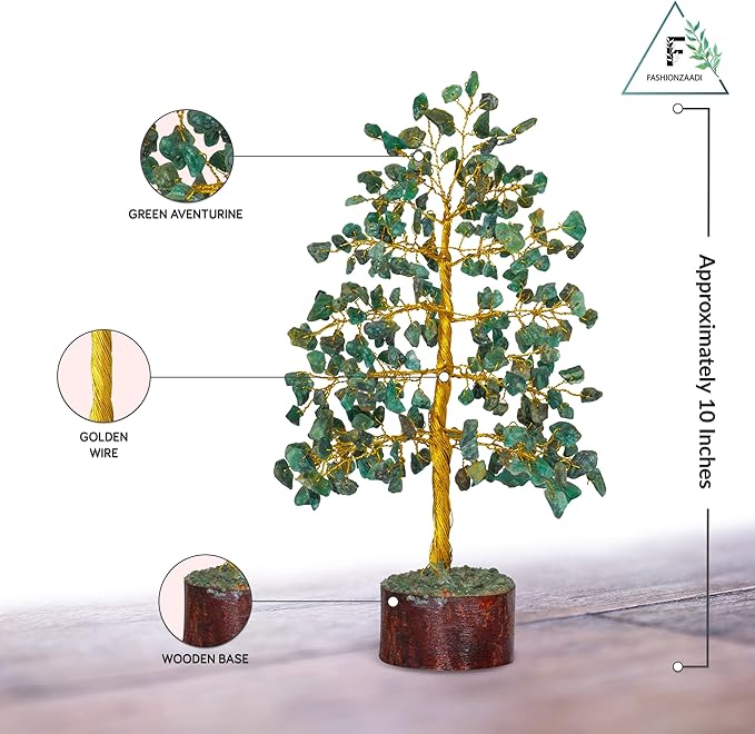 FASHIONZAADI Green Aventurine Crystal Tree, Crystals and Stones, Gem Tree, Healing Gemstones and Crystals Home Decor, Meditation Decor, Spiritual Gifts for Women, Good Luck Gift