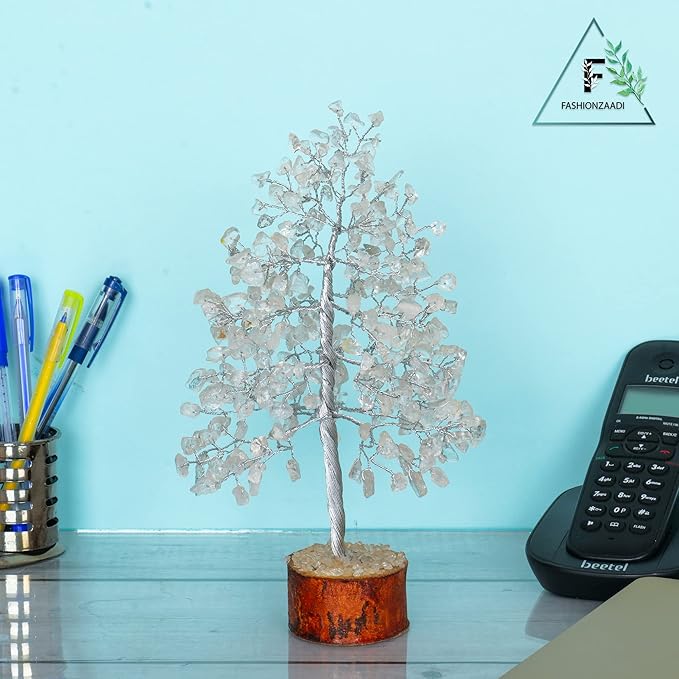 FASHIONZAADI Clear Quartz Gemstone Tree of Life - Handmade Crystal for Positive Energy, Chakra Money Tree Bonsai - Feng Shui Decor, Healing Crystals and Meditation Accessories, Spiritual Gift