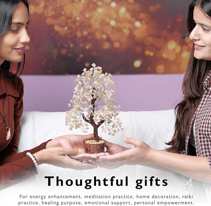 FASHIONZAADI Citrine Crystal, Reiki Tree, Artificial Tree, Citrine Stone, Spiritual Decor, Living Room Decor, Money Tree, Meditation Gifts, Citrine Crystal
