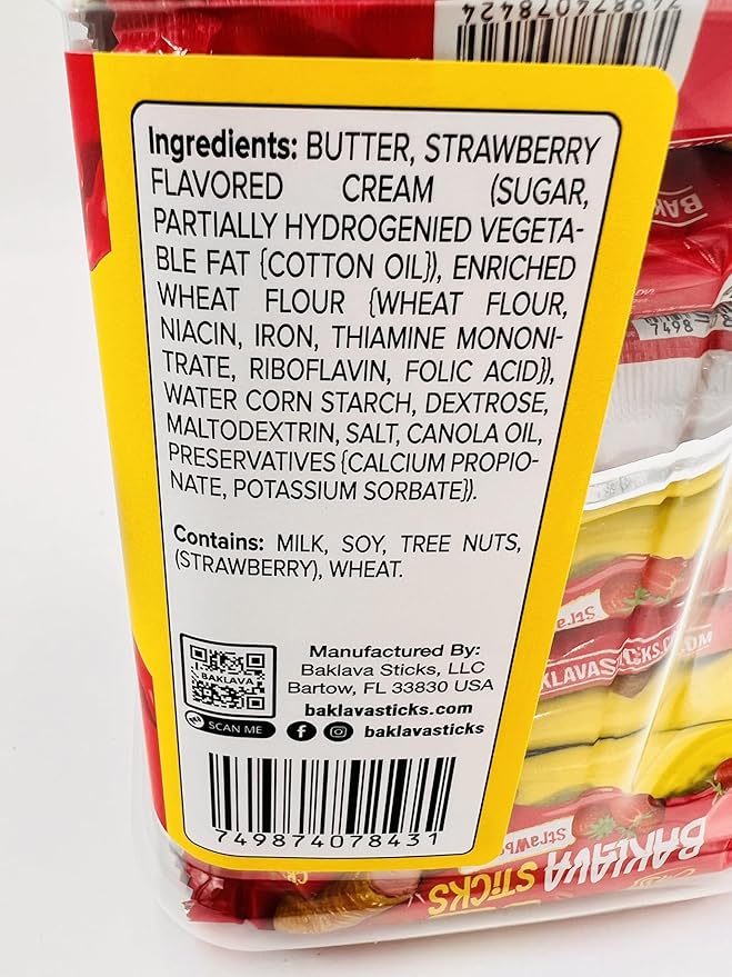 Baklava Sticks Minis, Strawberry Cream Crispy Phyllo Dough, 15.6 oz (40 Pieces) (FULL JAR 40 minis, strawberry)