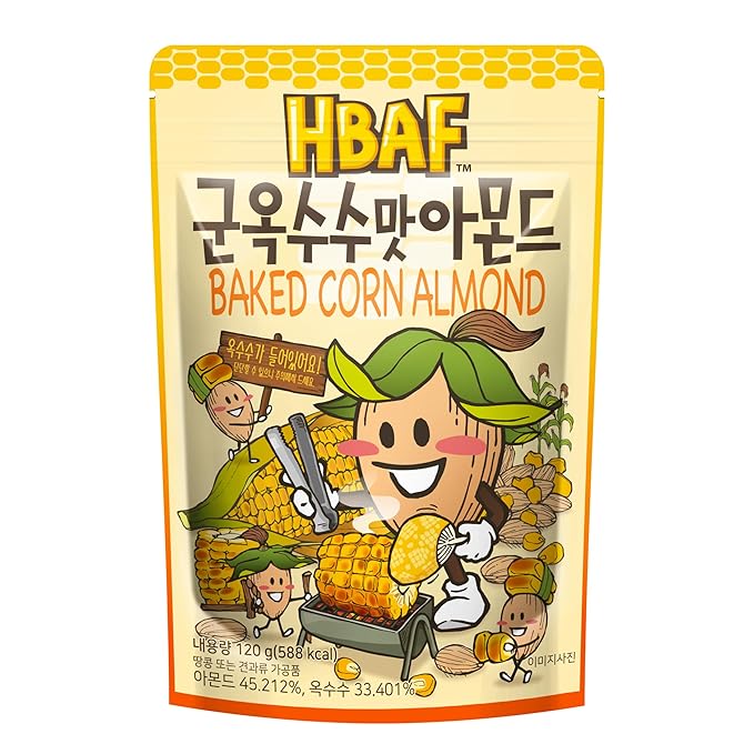 [Official Gilim HBAF] Korean Baked Corn Seasoned Almond Nut | Kids, School, Lunch, Office, Work, Travel, Camping Party Snack | Pre-workout Protein Snack | Korean Food Healthy Snacks | Asin Snack Korean Sovenior (Baked Corn x 120 gram pack)