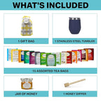 Tea Gift Set for Women & Men – Includes Assorted Teas, Elegant Mug & Honey (Blue)