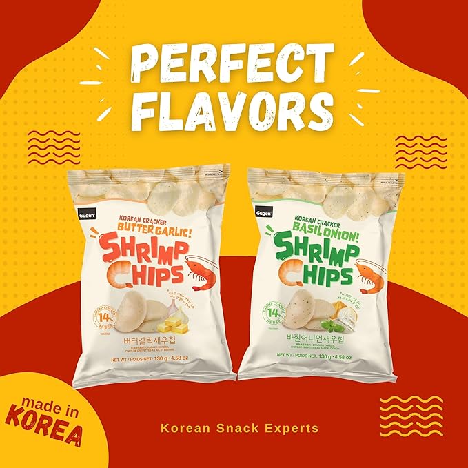 Korean Butter Garlic Shrimp Chips - Resealable Crispy Snack with Savroy Garlic Flavor - 4.5 Servings per Package - Pack of 1