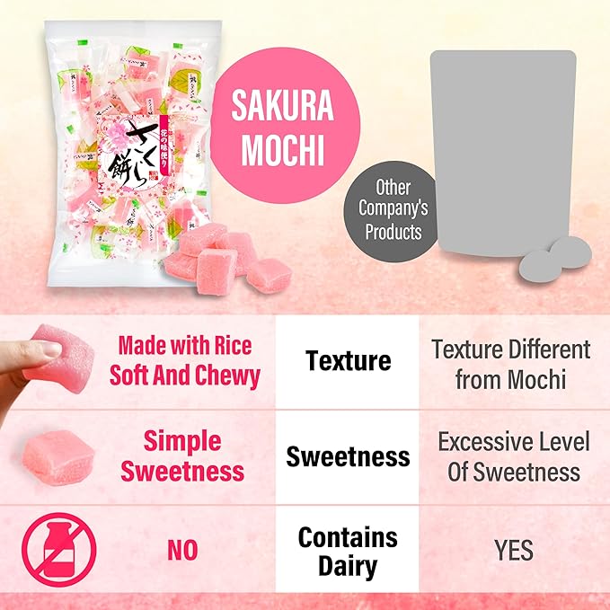 YAMASAN KYOTO UJI Japanese Sakura Mochi Candies, Real Traditional Cherry blossom Rice Cakes, 300g/10.58oz, Japanese Snacks, Japanese Candy, Individually Wrapped