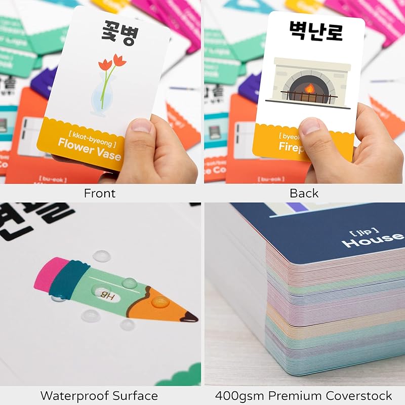 2-Pack Gift Set Korean Alphabet Flashcards for Toddlers, Preschoolers & Beginners | Hangul, Numbers, Colors, Shapes, + 196 Common Household Items Vocabulary
