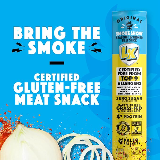 Lorissa's Kitchen Beef Jerky Mini Sticks, Premium Grass Fed & Finished, Original Smoke Show Flavor - 4g Protein, On the Go Snacks, Free from Top 9 Allergens, Non-GMO, Gluten-Free, 0.5 Oz (24 Count)