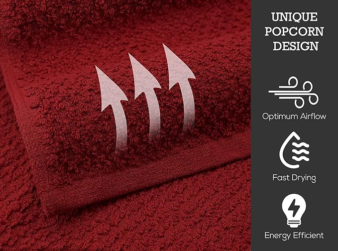 16 Pack Cotton Washcloths for Body and Face, 12x12 Inches, Pack of 16, Multipurpose and Lightweight Wash Clothes for Face. Highly Absorbent - Travel and Bath Towel (Red Family)