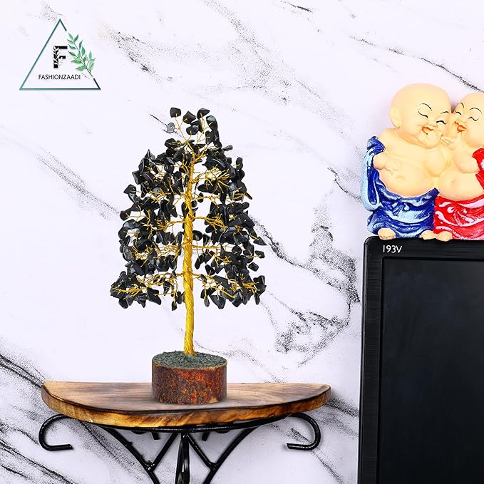 FASHIONZAADI Black Tourmaline Gemstone Tree - Feng Shui Money Bonsai Tree for Home Decor - Black Tourmaline Crystal Spiritual Gift - Good Energy Chakra Stone 10 Inch - Good Luck Stones and Crystals