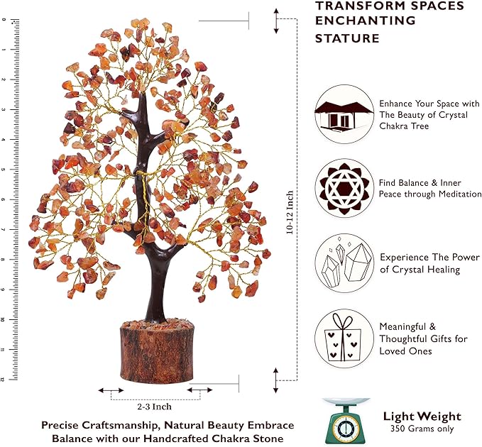 FASHIONZAADI Carnelian Healing Crystal Handmade Bonsai Tree for Positive Energy, Crystal Tree of Life Home and Office Feng Shui Decor, Good Luck, Money, Christmas Decor, Birthday Gifts for Women, Mom