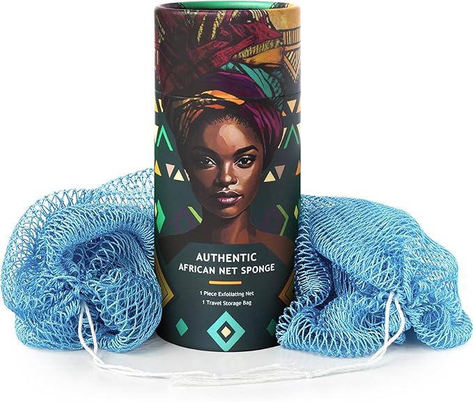 African Net Sponge Authentic - Afro Scrub Exfoliating Net Sponge with Knots - African Bath Sponges for Body Scrubber Exfoliator - Back Scrubber for Shower Bathing Accessories