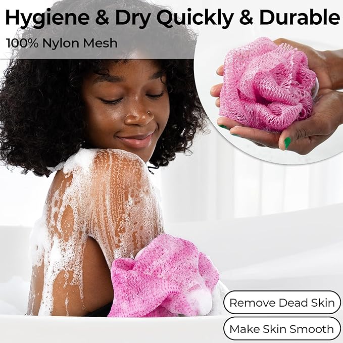 African Net Sponge Authentic - Afro Scrub Exfoliating Net Sponge with Knots - African Bath Sponges for Body Scrubber Exfoliator - Back Scrubber for Shower Bathing Accessories