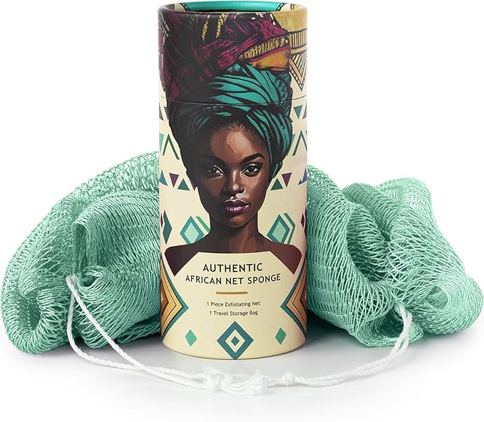 African Net Sponge Authentic - Afro Scrub Exfoliating Net Sponge with Knots - African Bath Sponges for Body Scrubber Exfoliator - Back Scrubber for Shower Bathing Accessories