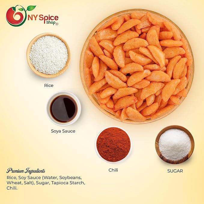 NY Spice Shop Chili Bits Rice Crackers - 1 Pound Spicy Crunchy & Mild Asian Crackers Healthy Snacks - Perfect for Salad Toppings and On The Go Snacking