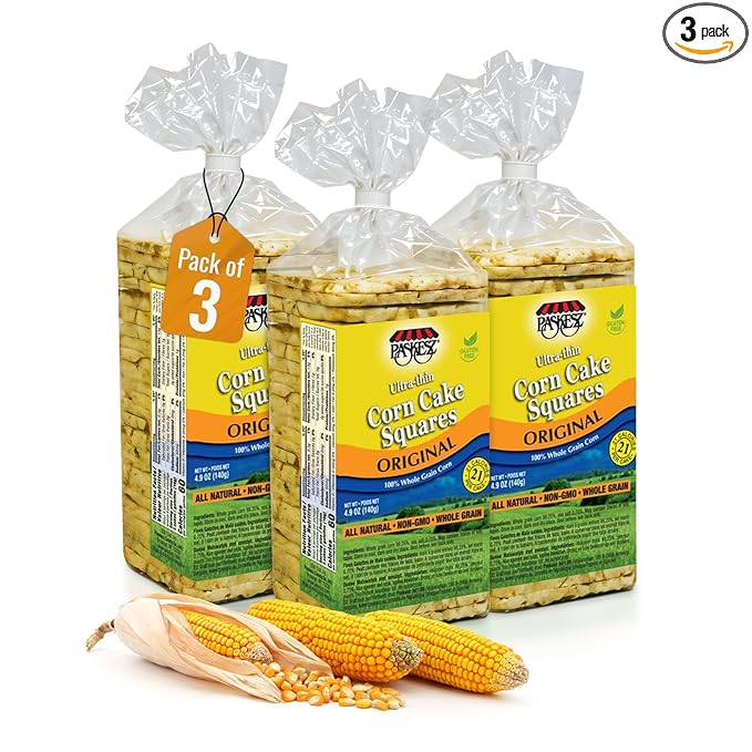 Only Kosher Candy Ultra Thin Corn Cake Squares, Gluten Free Cakes Original (Pack of 3)