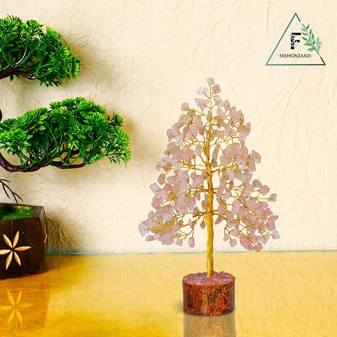 FASHIONZAADI Crystal Tree of Life with Rose Quartz - Pink Gemstone Bonsai for Positive Vibes - Feng Shui Money Tree for Meditation, Healing & Home Decoration