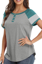 3/4 Sleeve Shirts for Women Crewneck Button Down Tunic Tops Raglan T Shirt