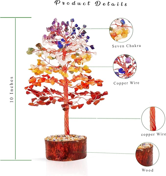 FASHIONZAADI Premium Crystal Tree of Life – 7 Chakra Tree for Healing, Harmony, Positive Energy, Luck & Manifestation – Spiritual Gifts for Women