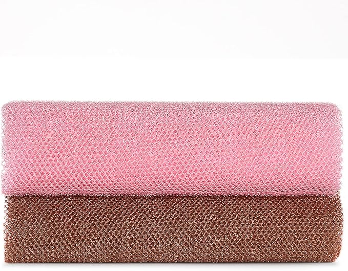 African Exfoliating Net,JASSINS African Sponge Net,Body Exfoliating Long Net Shower Body Scrubber Back Scrubber Skin Smoother (Coffee + Pink)