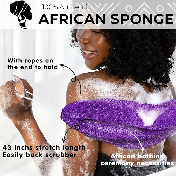 African Net Sponge Authentic - Real African Exfoliating Body Scrubber Sponge with Knots - Shower Washcloths for Exfoliator - Body Care Bathing Accessories