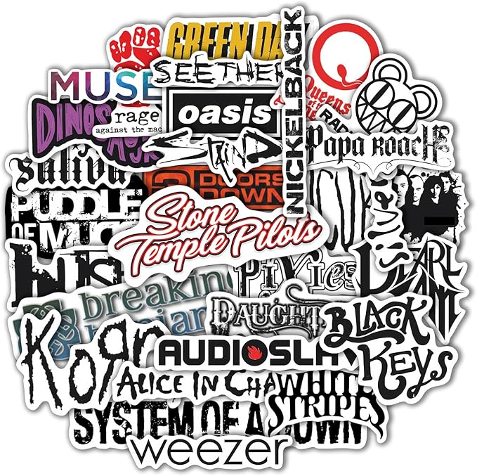 36Pcs Grunge Stickers, 90's Grunge Music, Rock Stickers, Rock Band Decals, Music Gifts for Men and Women