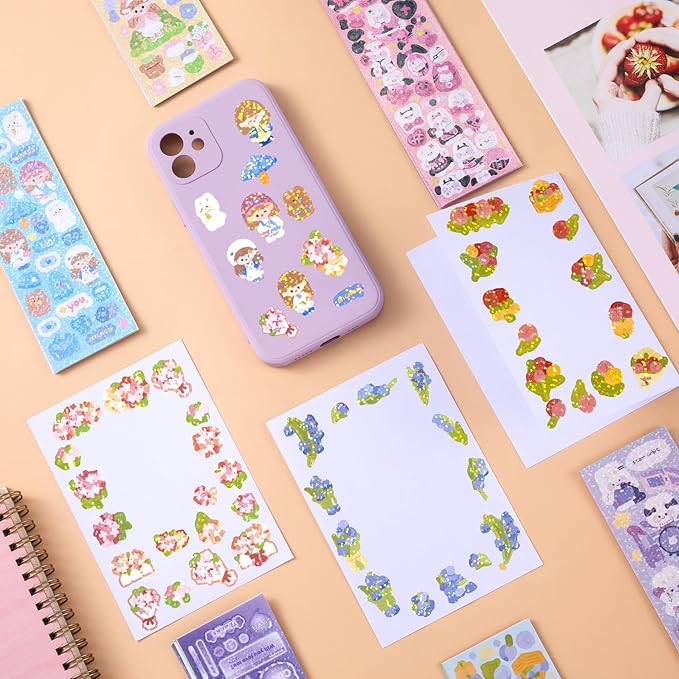 60 Sheets Heart Kpop Stickers for Photocards Kawaii Rabbit Bear Korean Deco Stickers Self Adhesive Card Valentines Stickers for Scrapbooking Arts Craft Gift Teens