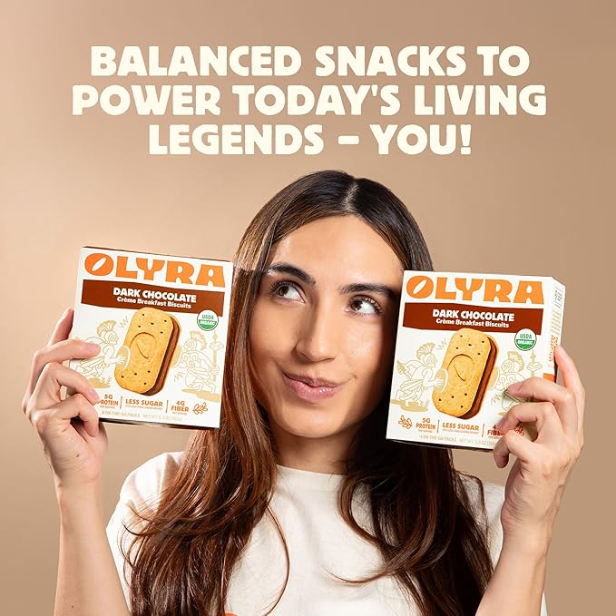 Olyra Dark Chocolate Sandwich Breakfast Biscuits, Healthy Snacks for Adults and Kids, Low Sugar, Organic Vegan Cookies, Office Snacks, USDA Certified, Non GMO 24 Packs