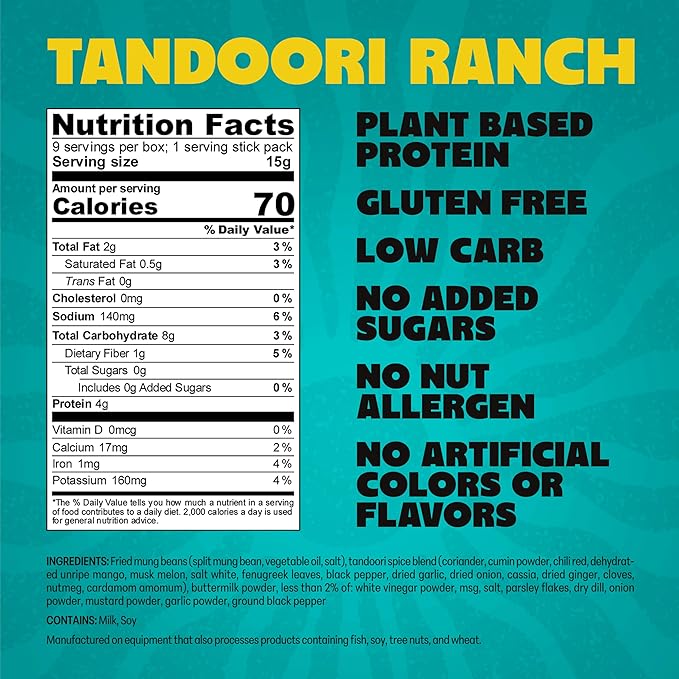 Daal By Keen Crunchy Mung Bean Snacks – Tandoori Ranch – Plant-Based Protein, High Fiber, Gluten-Free, Nut-Free – Mix into Salads or Enjoy as an On-the-Go Snack – 1 Resealable Pack, 4.76 oz