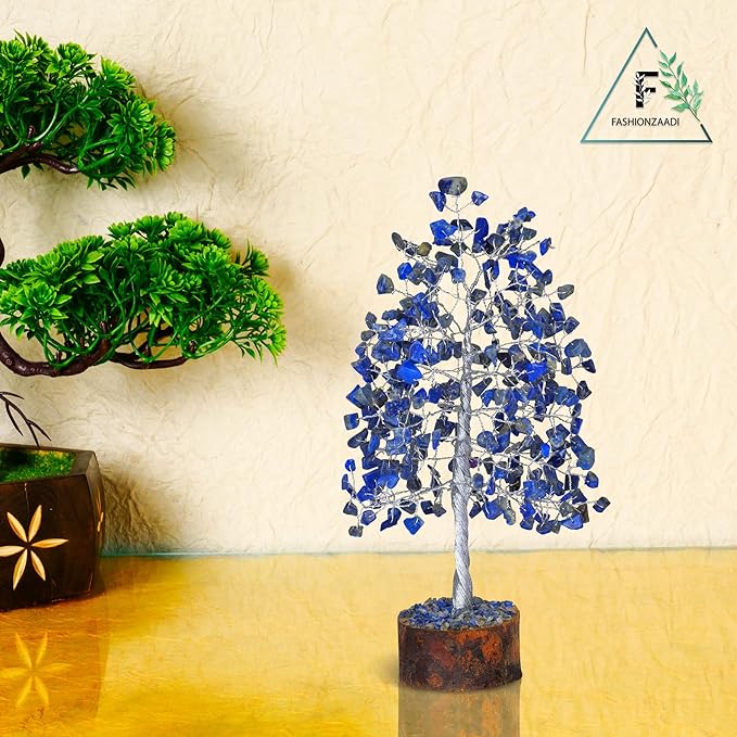 FASHIONZAADI Lapis Lazuli Tree - Crystal Chakra Tree of Life - Gemstone Feng Shui Decor - Chakra Home Decor - Crystal Gifts for Women, Spiritual Gift