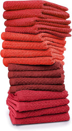 16 Pack Cotton Washcloths for Body and Face, 12x12 Inches, Pack of 16, Multipurpose and Lightweight Wash Clothes for Face. Highly Absorbent - Travel and Bath Towel (Red Family)