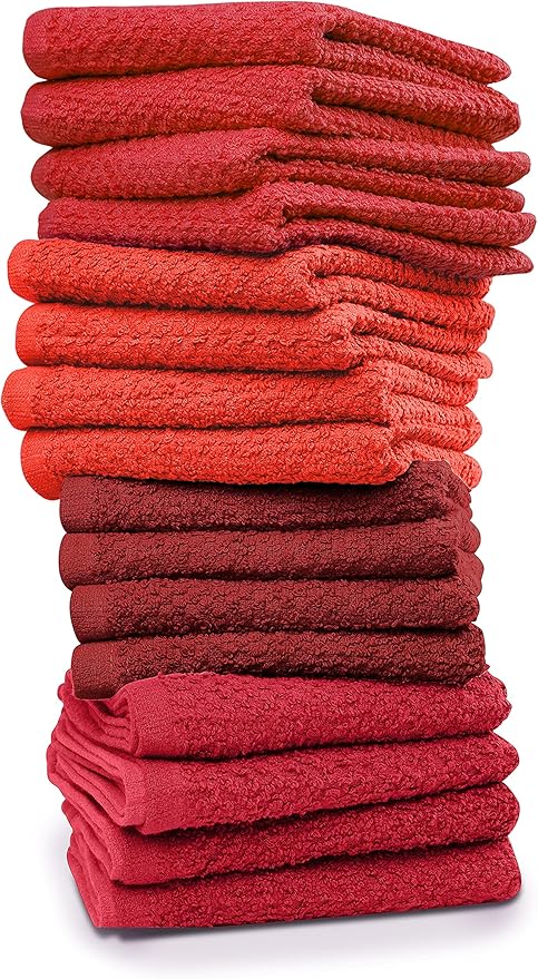 16 Pack Cotton Washcloths for Body and Face, 12x12 Inches, Pack of 16, Multipurpose and Lightweight Wash Clothes for Face. Highly Absorbent - Travel and Bath Towel (Red Family)