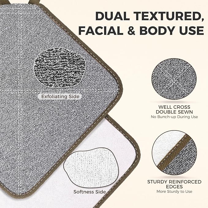 ZOMCHI 3 Pack Exfoliating Washcloth, Premium Facial and Body Wash Cloths with Softness and Scrubbing Two Sides, Bath Cloths for Women and Men (Smoke)