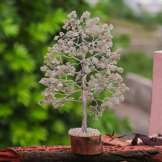 FASHIONZAADI Gemstone Money Tree Reiki Healing Chakra Balancing Handmade Bonsai Trees Spiritual Gift Aura Cleansing Good Luck Home Decor (Green Jade Silver Wire)