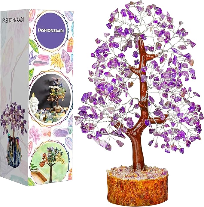 FASHIONZAADI Amethyst Crystal Tree - Chakra Crystals - Money Gem Tree - Purple Home Decor - Feng Shui Crystal - Chakra Crystals - Prosperity Stone - Gifts for Women