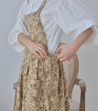 Pinafore Apron Dress，Japanese Cotton Linen Cross Back Apron for Women with Pockets，Pinafore Dress with Waist Ties (Brown flower)