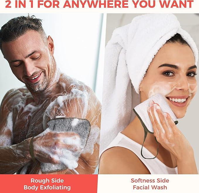 ZOMCHI 3 Pack Exfoliating Washcloth, Premium Facial and Body Wash Cloths with Softness and Scrubbing Two Sides, Bath Cloths for Women and Men (Smoke)