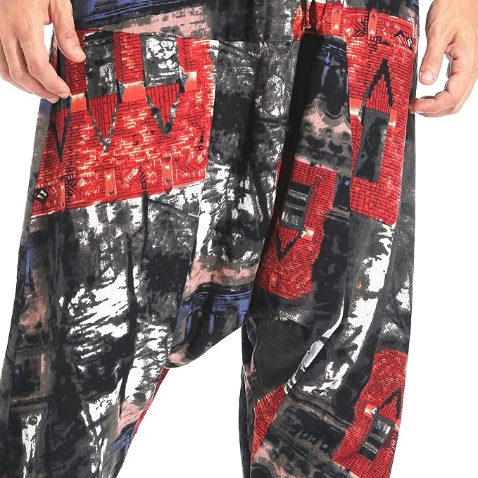 AITFINEISM Men's Drawstring Aladdin Hippie Harem Pants Loose Drop Crotch Trousers