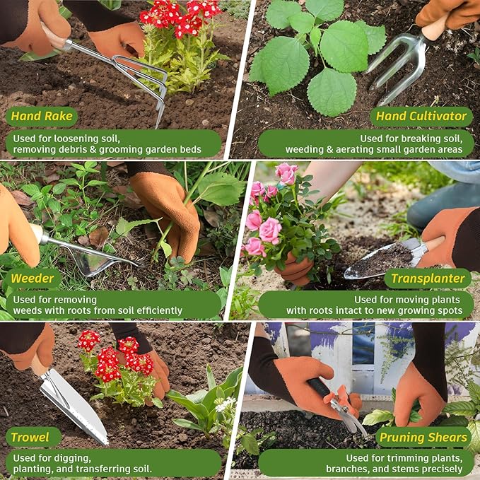 22Pcs Gardening Tools Set for Women Heavy Duty Garden Hand Tools Kit Organizer Gifts for Mom Beginner Gardener Gardening Accessories with Tote Bag/Shovels/Repotting Mat/Plant Labels/Gloves-Dark Green
