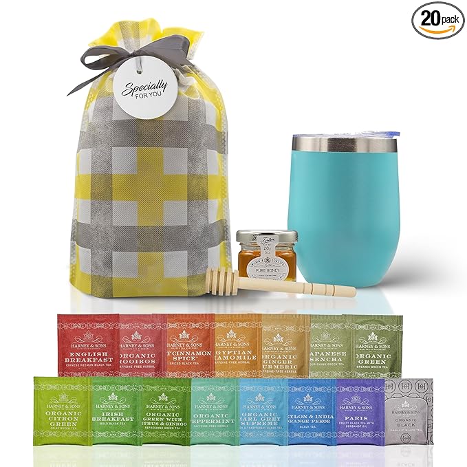 Tea Gift Set for Women & Men – Includes Assorted Teas, Elegant Mug & Honey (Teal - Hrny & Sons Tea)