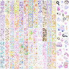 60 Sheets Korean Stickers Kpop Deco Stickers for Photocard Self Adhesive Colorful Stickers Cute Korean Stickers with Rabbit Bear Flower Cake for DIY Arts Craft Cards Scrapbooking Valentine Gift