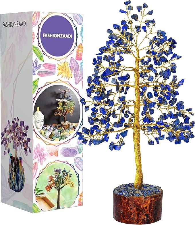 FASHIONZAADI Lapis Lazuli Crystal Tree - Blue Crystal Spiritual Gifts - Meditation Decor - Good Luck Fortune Tree - Feng Shui - Natural Gemstone - Prosperity Stones