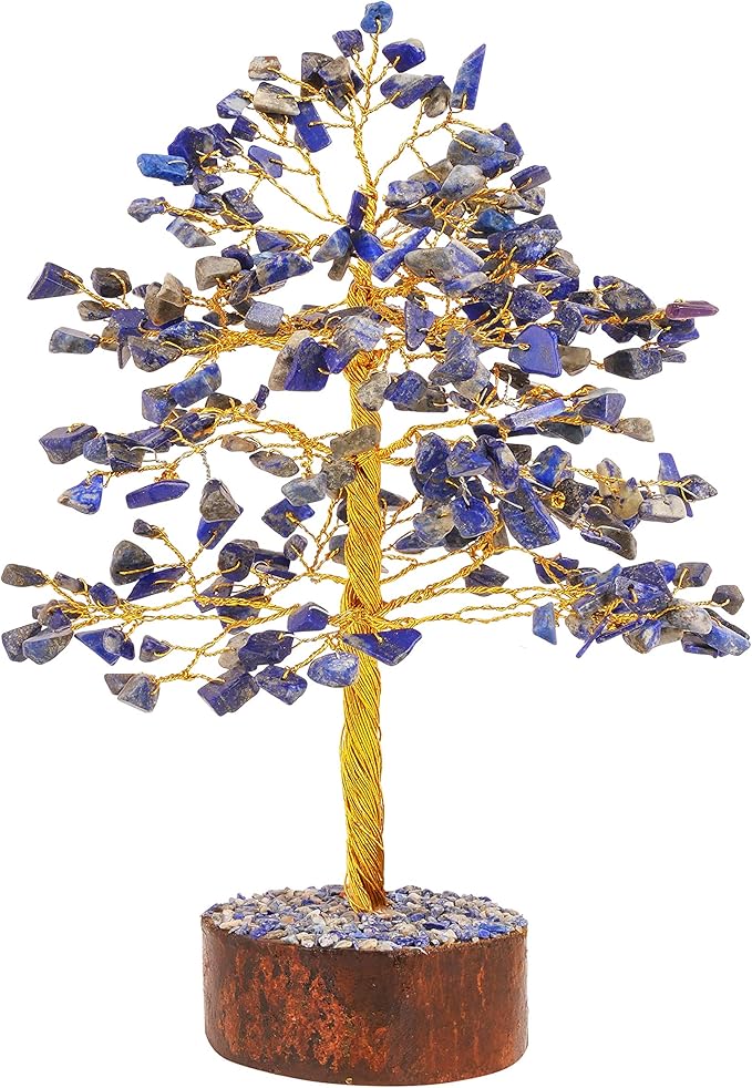 FASHIONZAADI Lapis Lazuli Crystal Tree - Blue Crystal Spiritual Gifts - Meditation Decor - Good Luck Fortune Tree - Feng Shui - Natural Gemstone - Prosperity Stones
